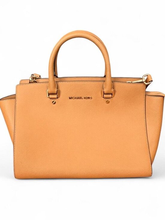 Michael Kors Handbags - Michael Kors Selma Large Saffiano Leather Satchel Camel/Tan
